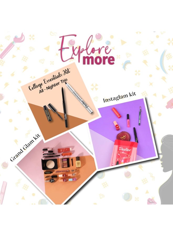 دازلير مجموعة دازلر ميني جلام - 8 في 1، للبشرة الفاتحة، تحتوي على: كحل، قلم تحديد الحواجب، محدد العيون، ماسكارا، كريم أساس، بودرة مضغوطة، لونان للشفاه، 38.45 غرام - Image 2